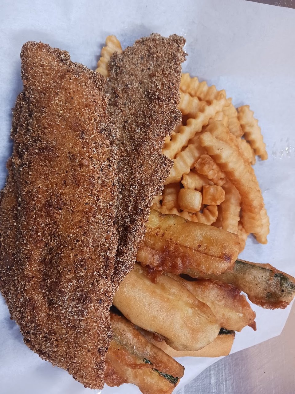 Catfish with Fries and Zucchini
